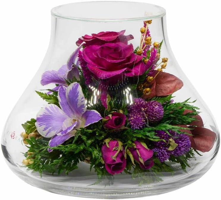 Fiora Flower Long-Lasting Roses and Orchids in a Glass Vase