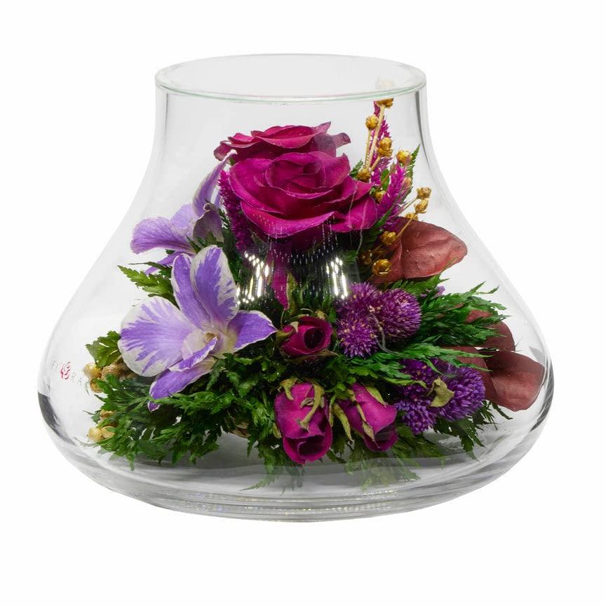 Fiora Flower Long-Lasting Roses and Orchids in a Glass Vase