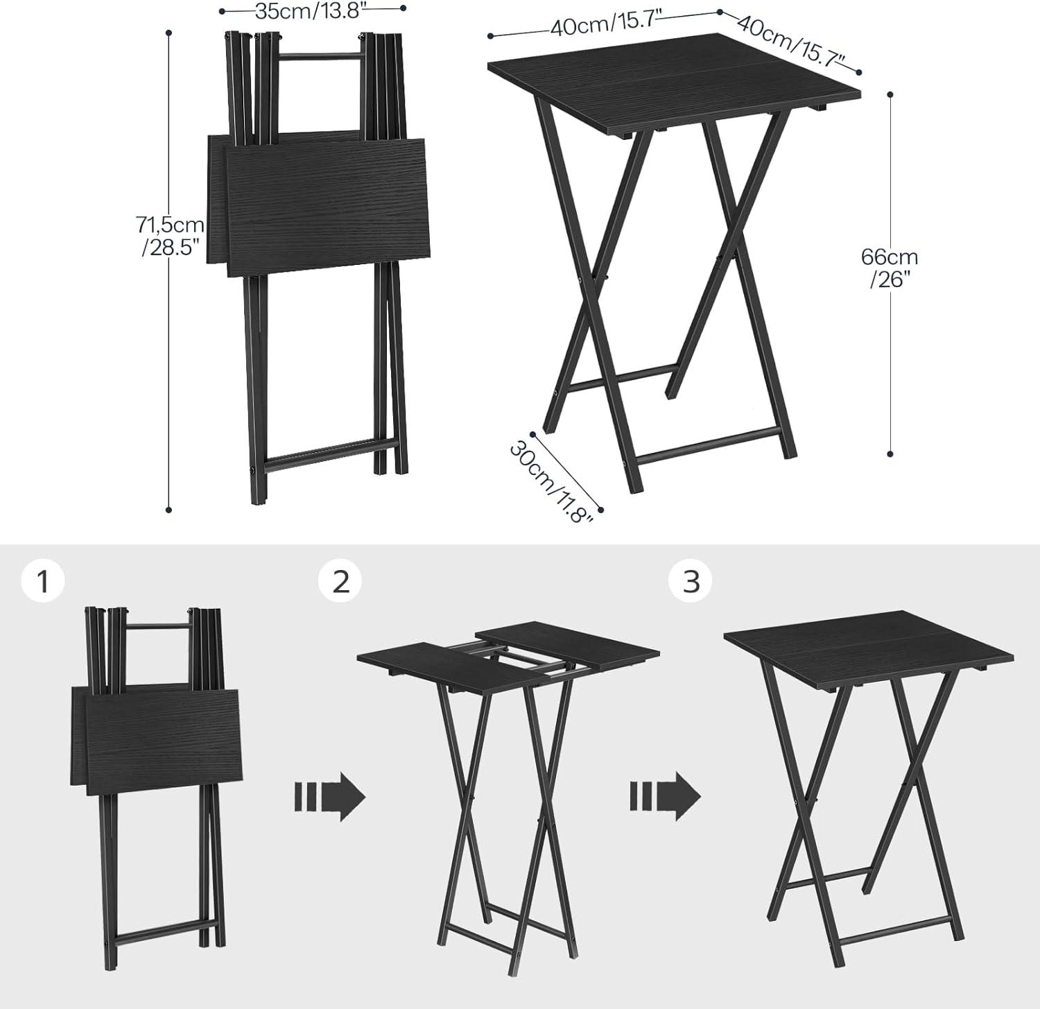 Wooden TV Tray, Portable Sofa Side Table, Industrial Snack Table End Table for Small Spaces, Space-Saving, Easy to Install and Fold, Black BB27BZP201