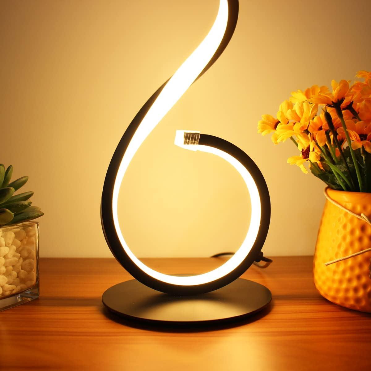 Modern Spiral LED Table Lamp, Stepless Dimmable Bedside Table Lamps for Bedroom, 10W LED Desk Lamp 3 Color Modes Desk Light Reading Office Lamps for Nightstand, Living Room- Silver