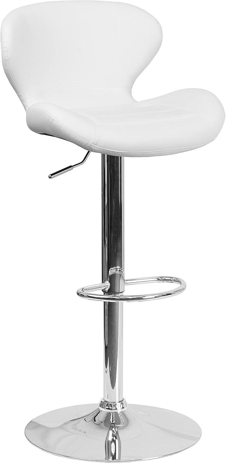 Flash Furniture Contemporary White Vinyl Adjustable Height Barstool with Curved Back and Chrome Base