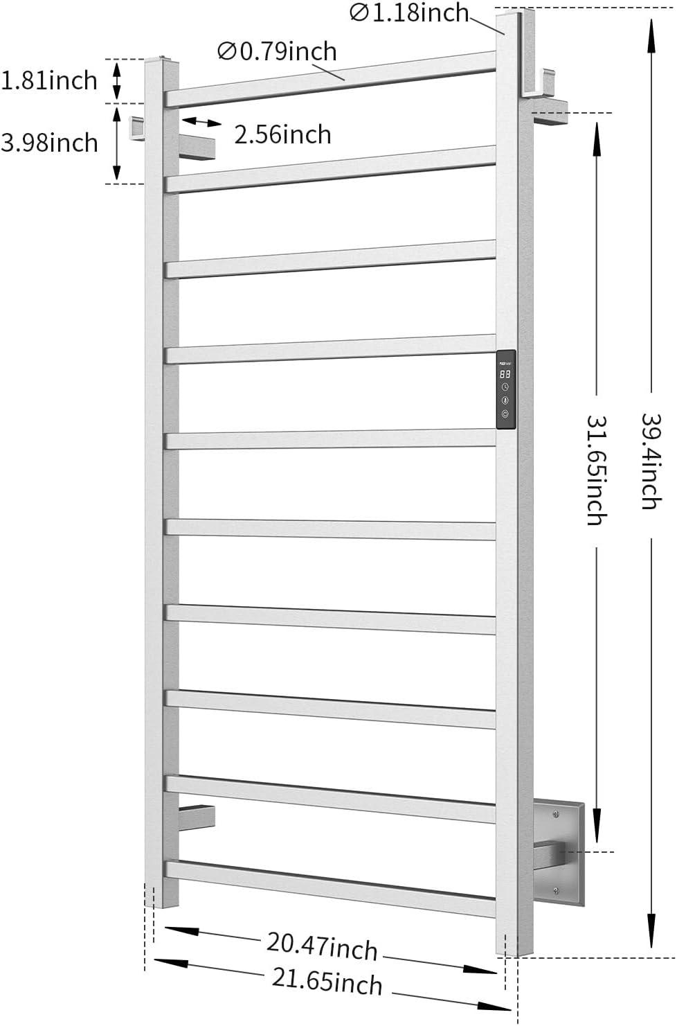 P&Bhusri Towel Warmer, 10-Bar Heated Towel Rack for Bathroom, Electric Towel Warmer with Timer & Temperature Multi-Level Adjustments, Brushed, Plug-in/Hard-Wired