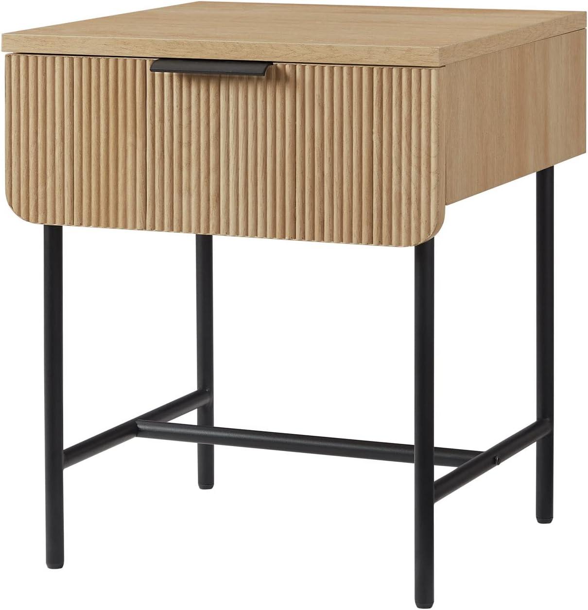 Saracina Home Modern Fluted 1 Drawer Side Table Coastal Oak/Black