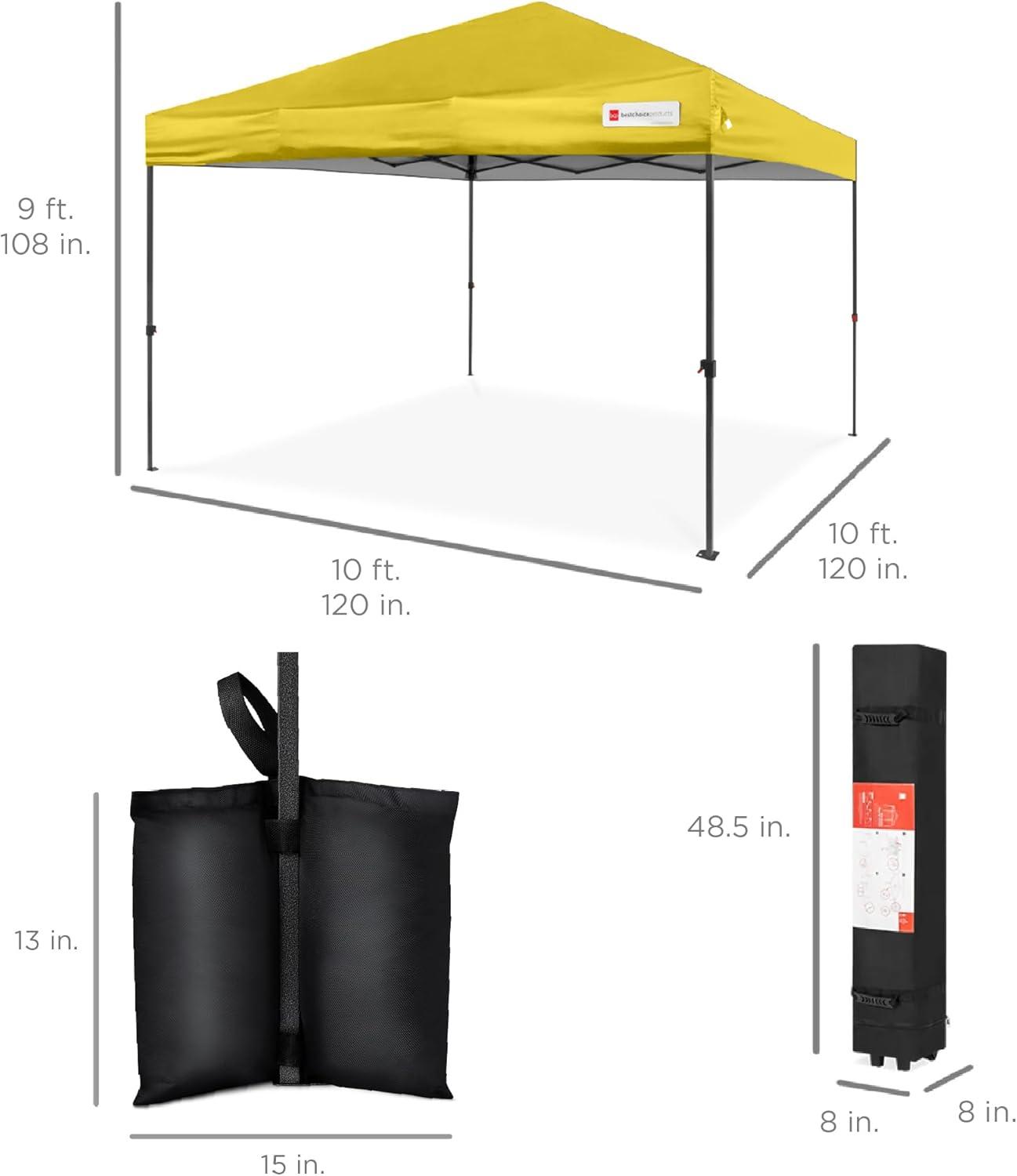 Best Choice Products 10x10ft Easy Setup Pop Up Canopy w/ 1-Button Setup, Wheeled Case, 4 Weight Bags - Yellow