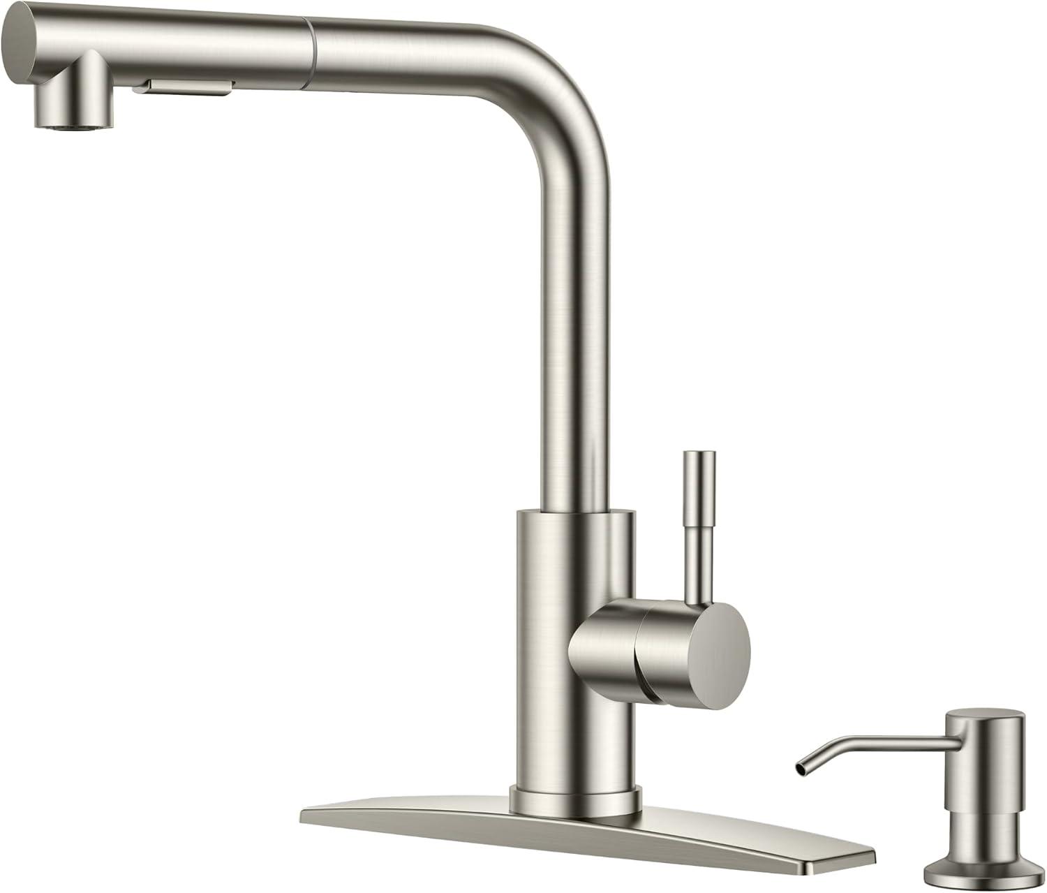 Brushed Nickel Stainless Steel Kitchen Faucet with Pull Down Sprayer