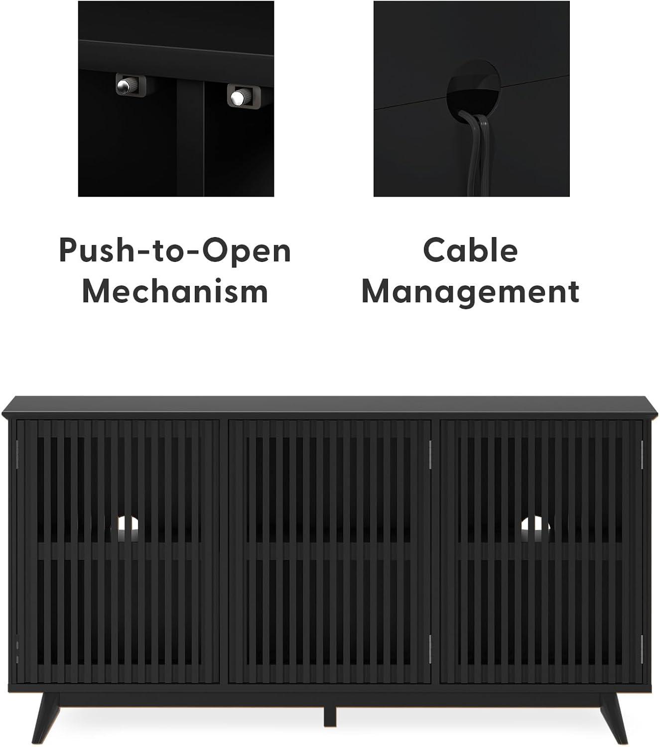 Plank+Beam Mid Century Modern Solid Wood Sideboard with 3 Doors, 59" TV Stand for Living Room, Black