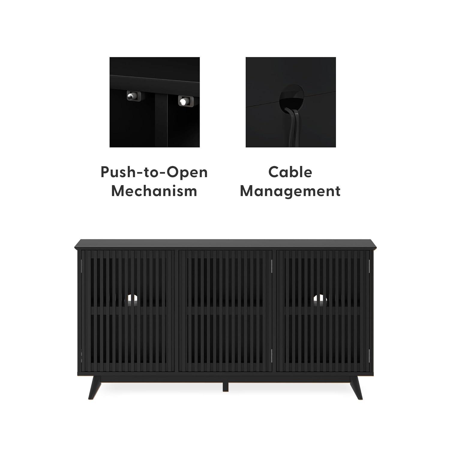 Plank+Beam Mid Century Modern Solid Wood Sideboard with 3 Doors, 59" TV Stand for Living Room, Black