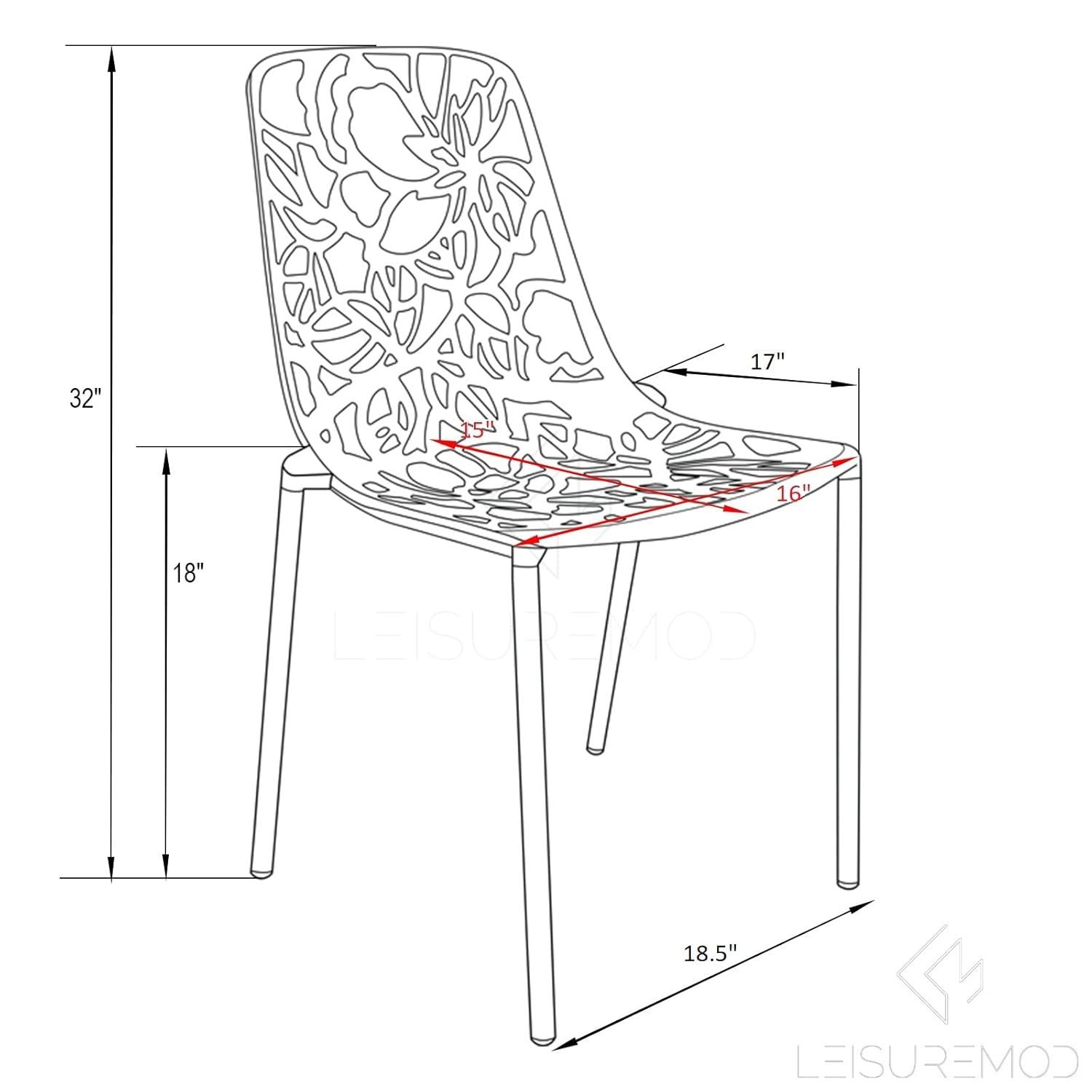 LeisureMod Devon Modern Aluminum Outdoor Stackable Dining Chair Set of 2 with Weather-Resistant Finish, Durable Frame for Patio, Garden, or Poolside