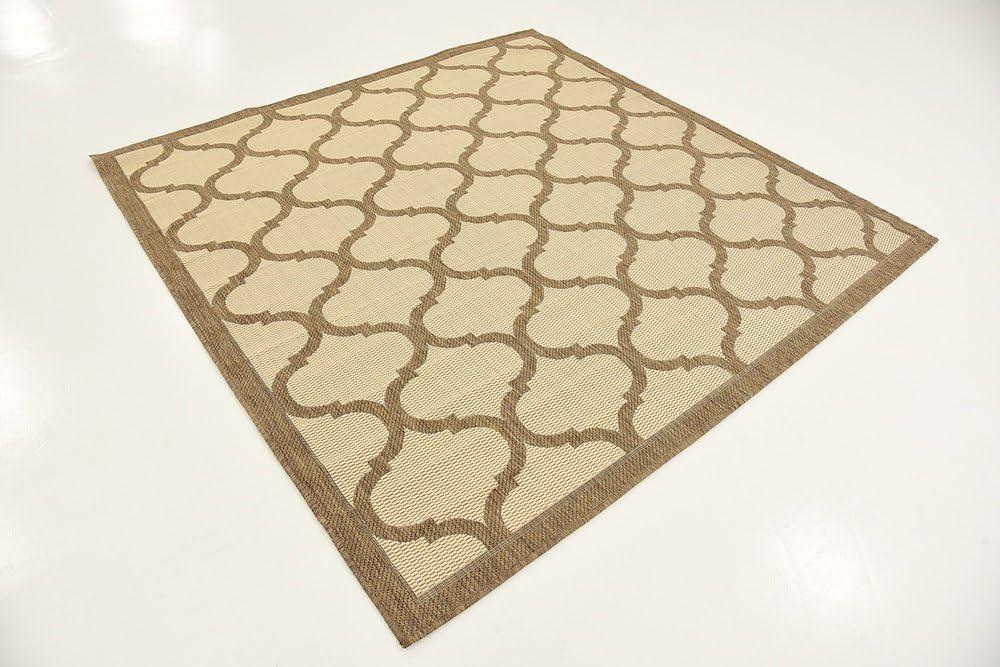 Brown and Beige Square Synthetic Outdoor Rug