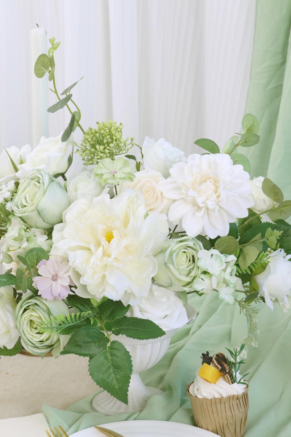 Artificial Flower Combination Box Set Artificial Flower Loose Leaves and Stems DIY Wedding Center Bouquet Bride Wedding Baby Shower(White)