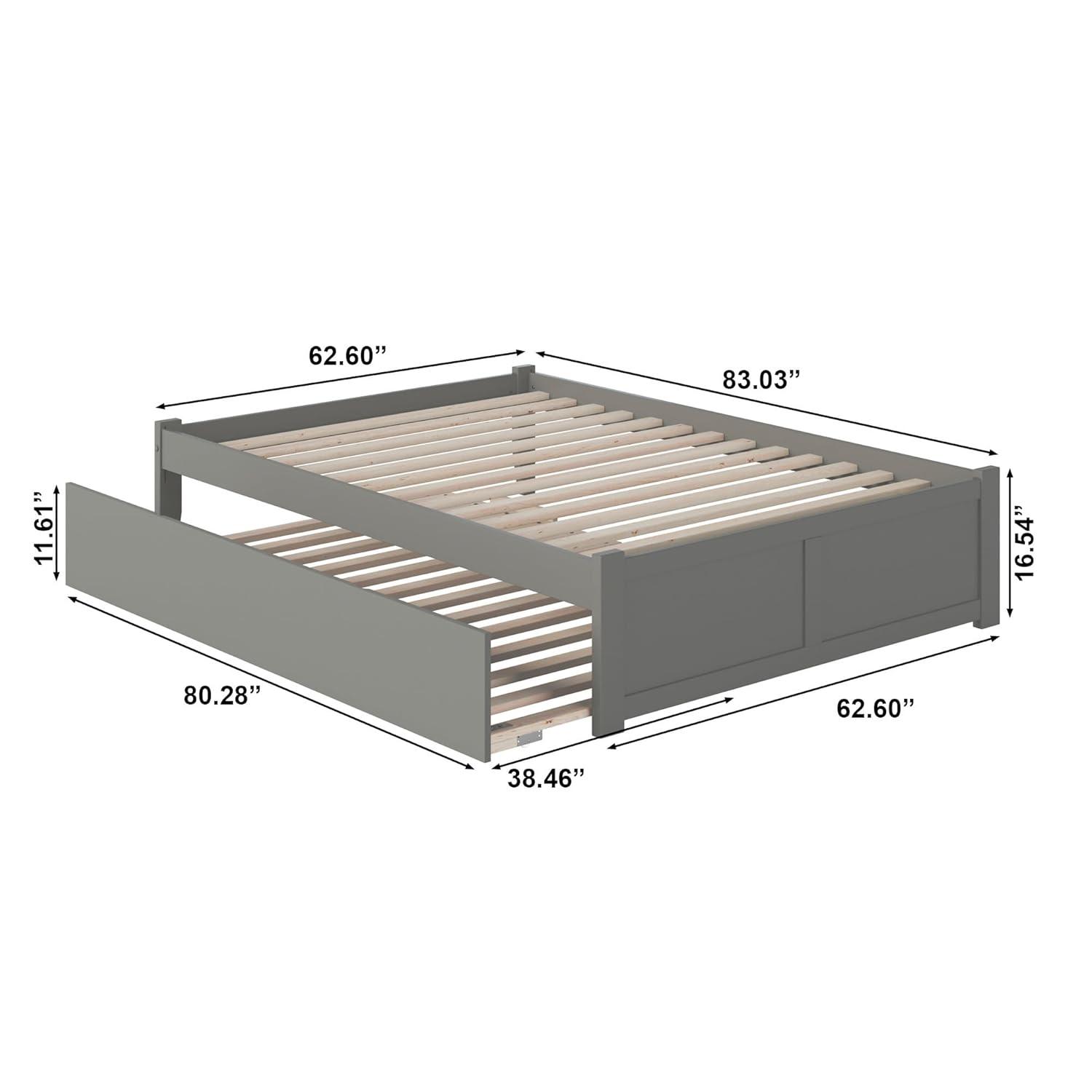 AFI Concord Queen Platform Solid Wood Panel Bed with Trundle in Grey
