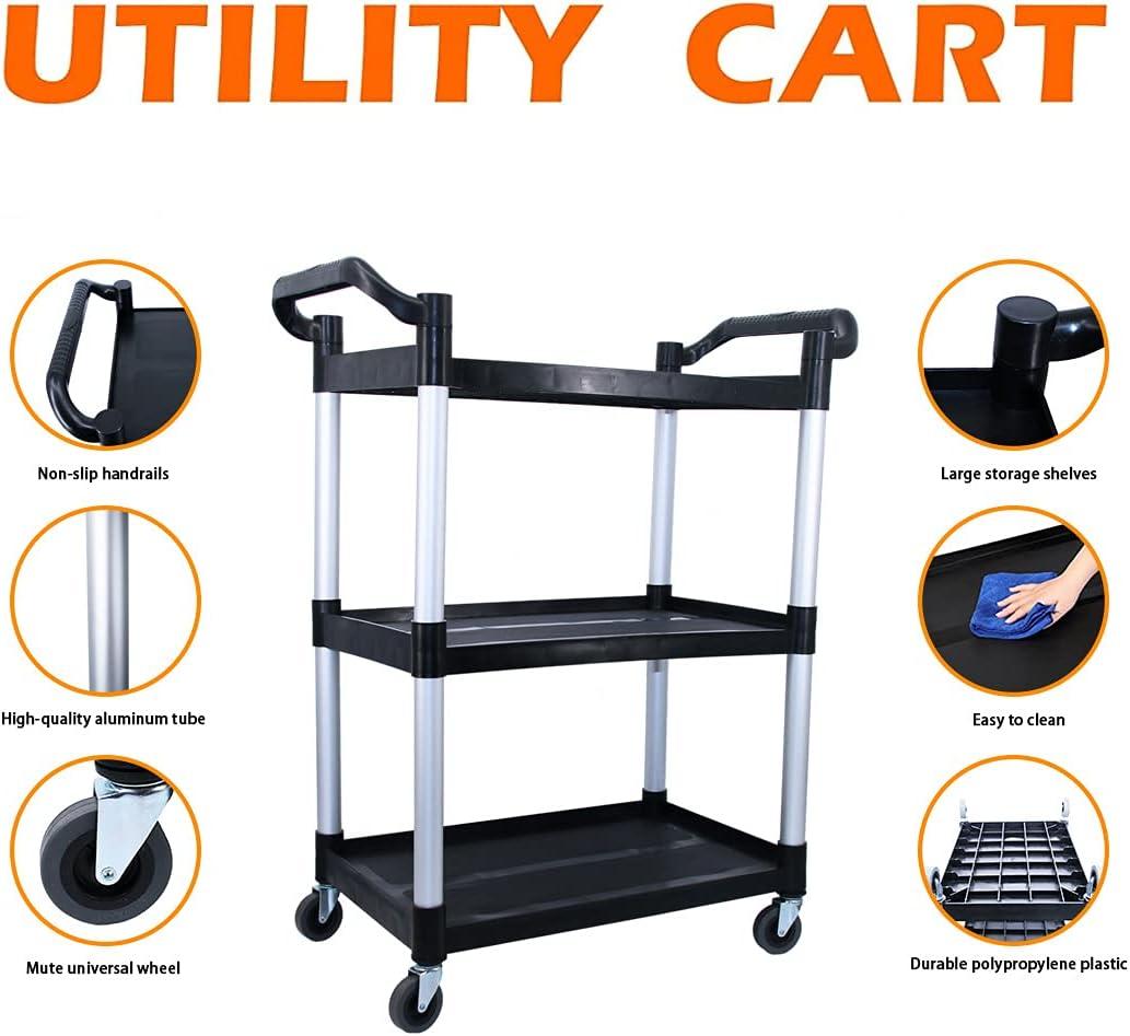 Black Heavy Duty Plastic Utility Cart with Lockable Wheels