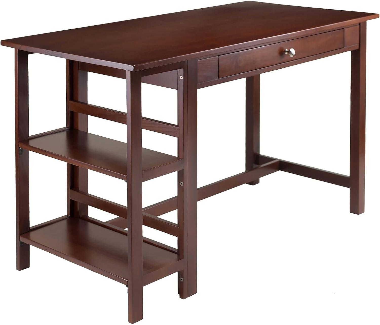 Velda Writing Desk Walnut - Winsome: Hardwood & MDF, Side Shelves, Modern Style