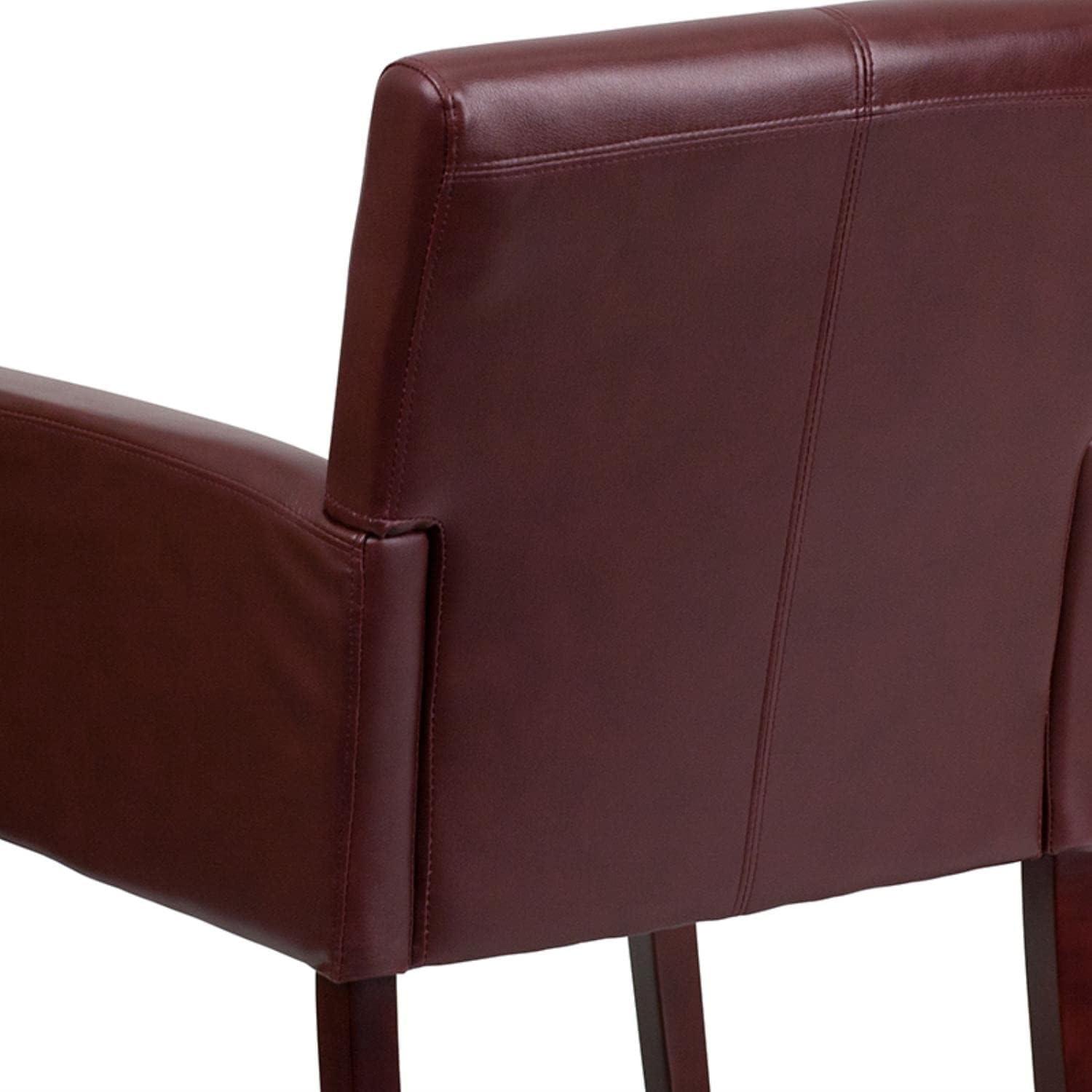 Elegant Burgundy LeatherSoft Executive Reception Armchair with Mahogany Wood Legs