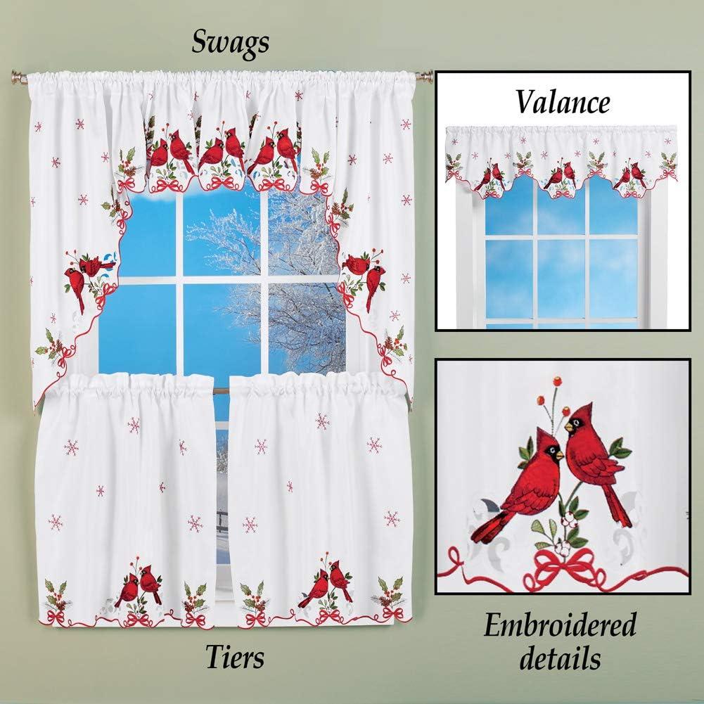 Collections Etc Embroidered Cardinals Window Curtain Collection 24"L Tiers