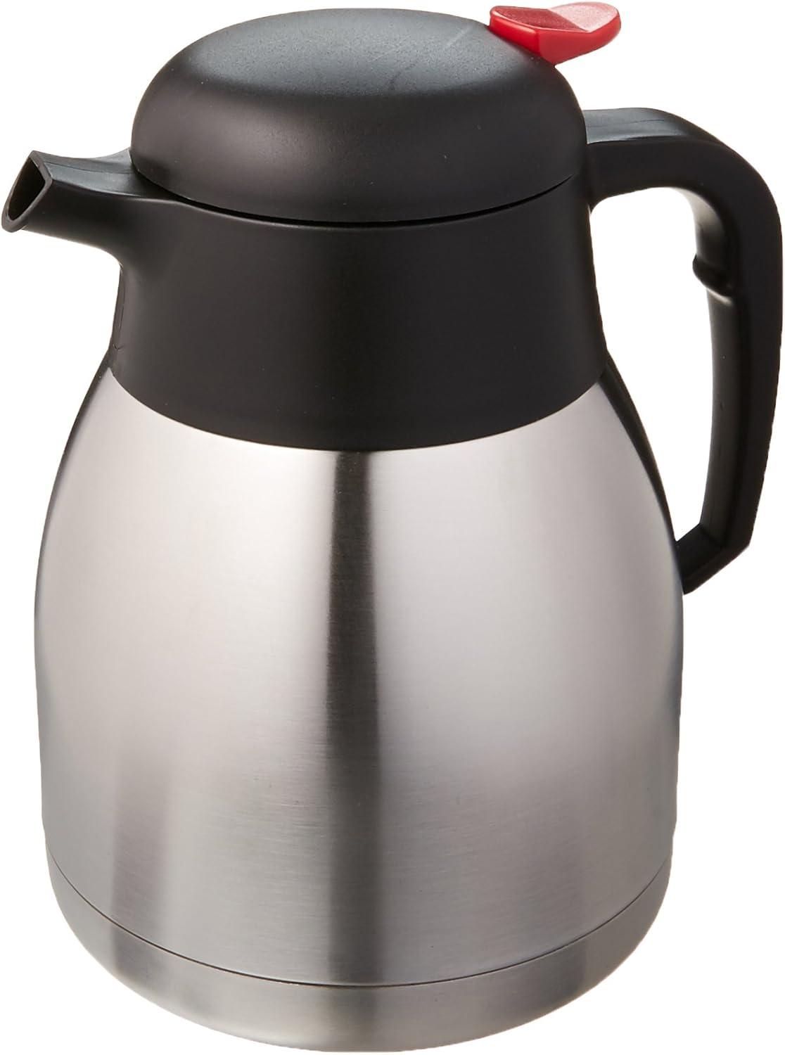 Silver Stainless Steel Insulated Carafe with Red Push Button, 40.6 oz