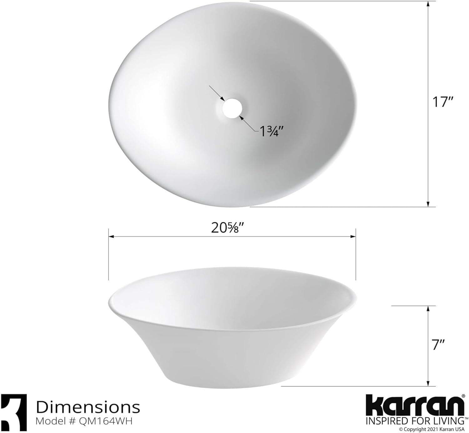 Karran Quattro 20-5/8'' X 17'' Matte White Acrylic Oval Vessel Sink