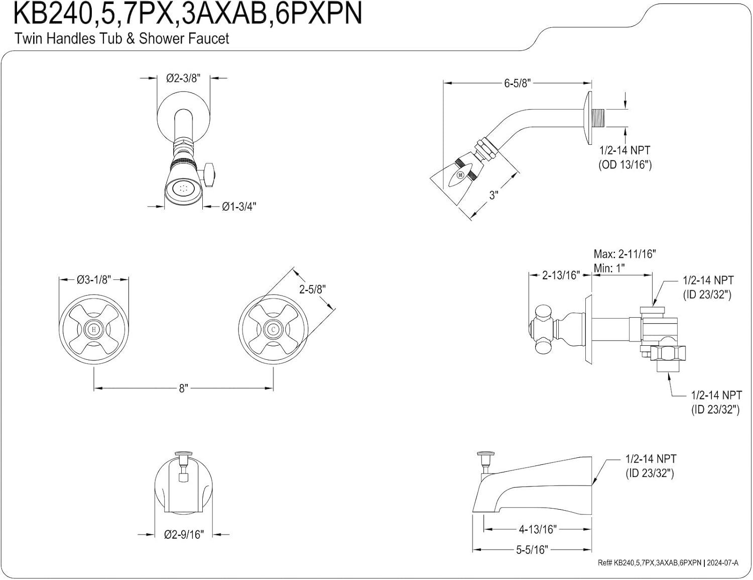Kingston Brass KB240PX Kingston Brass Victorian Double-Handle Tub and Shower Faucet