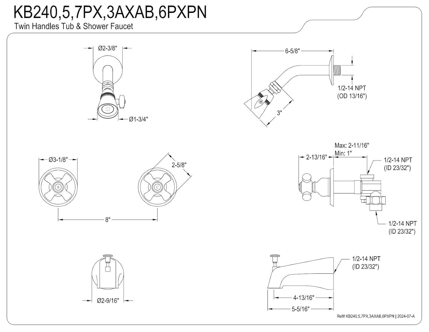 Kingston Brass KB240PX Kingston Brass Victorian Double-Handle Tub and Shower Faucet