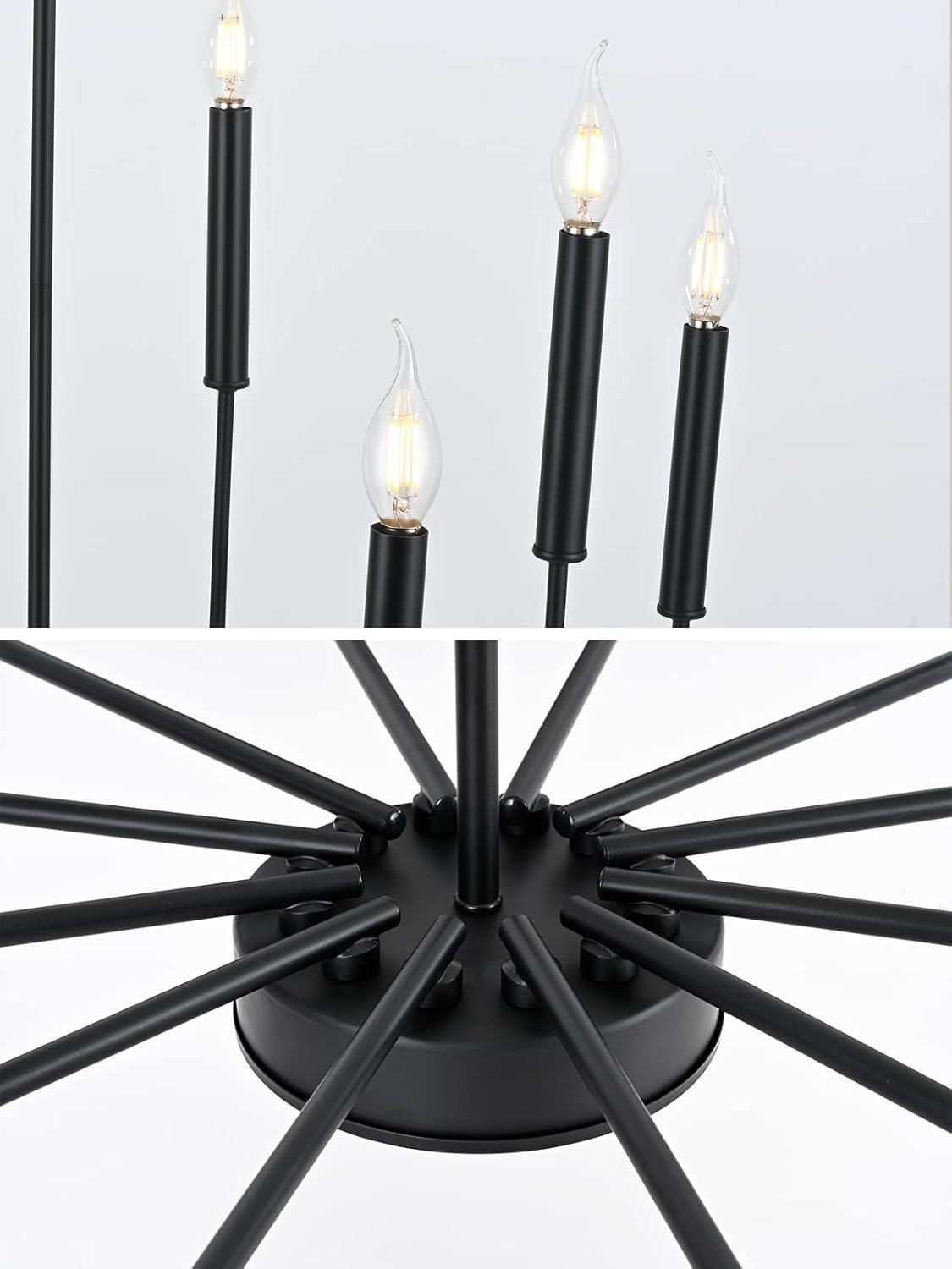 Vikaey Metal Black Chandelier, 12-Light Farmhouse Classic Candle Ceiling Hanging Light Fixture, Rustic Pendant Lighting for Kitchen Island, Dining Room, Living Room, Stair, UL Listed