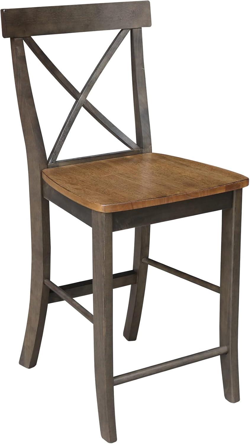 24" Martha X Back Counter Height Barstool Hickory Brown - International Concepts: Hardwood Frame, Armless