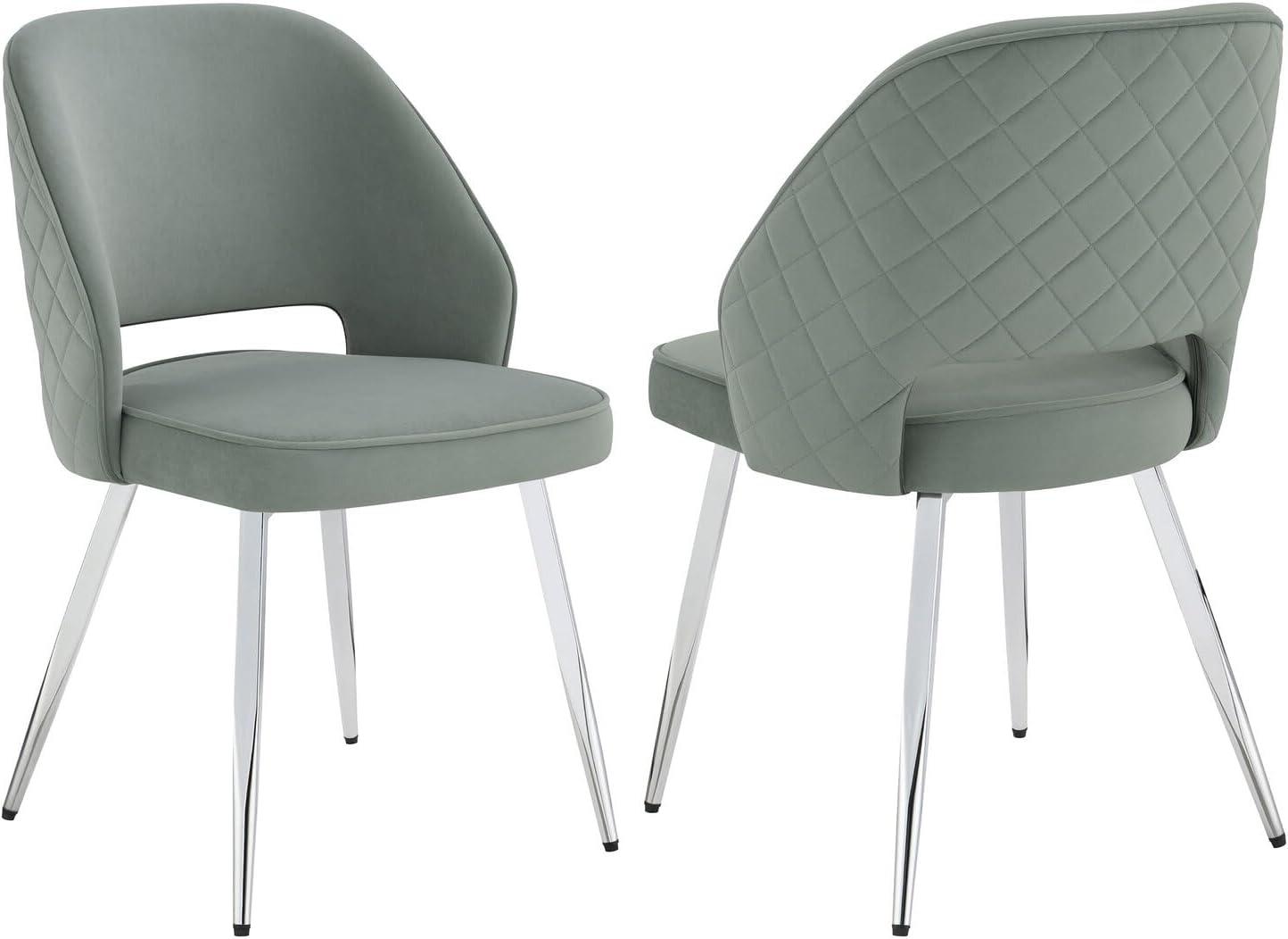 Gray Velvet Upholstered Side Chair with Chrome Legs