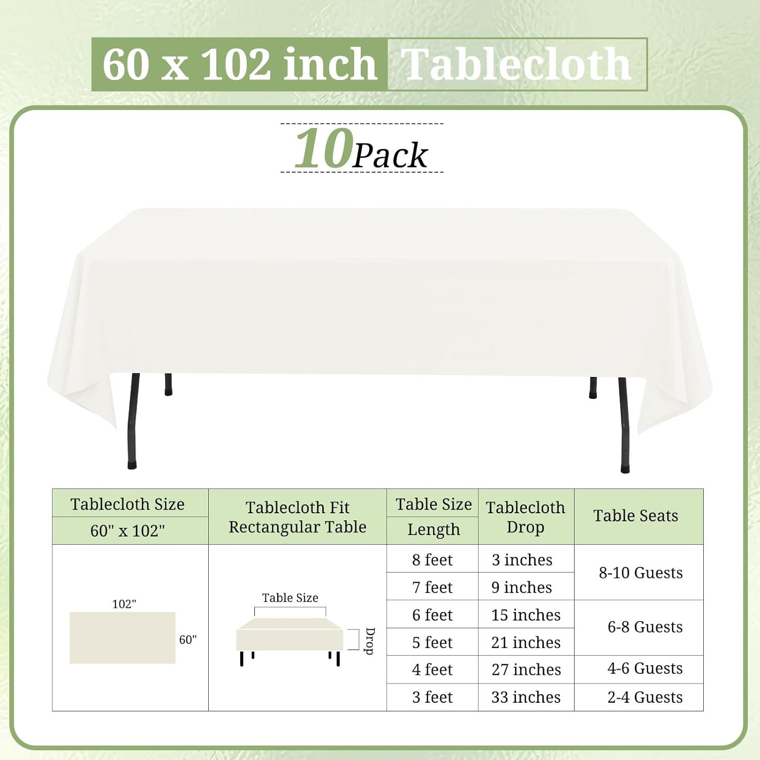 10 Pack Beige Tablecloth 60x102 inch Polyester Fabric Tablecloths for 6 Foot Rectangle Tables Wrinkle Resistant Linen Tablecloth Washable Table Covers for Party Wedding Events and Camping