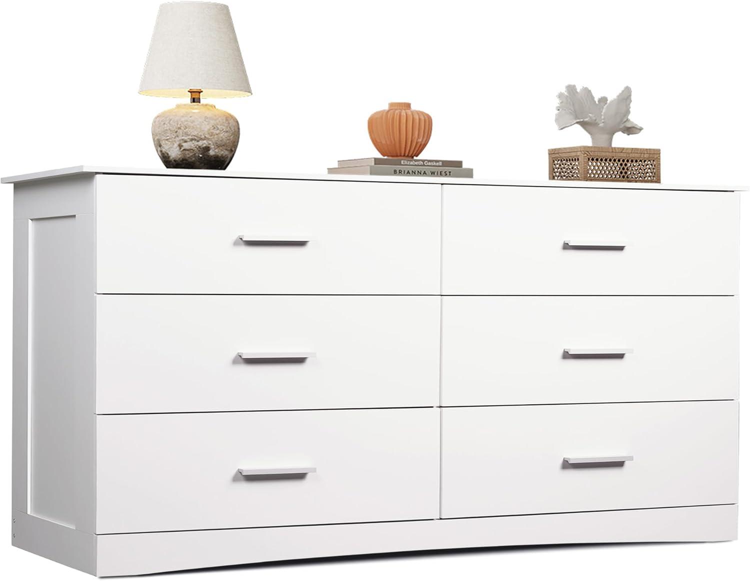 Winado Bedroom Dresser with 6 Drawers, Modern Storage Cabinet, Chest of Drawers for Entryway, White