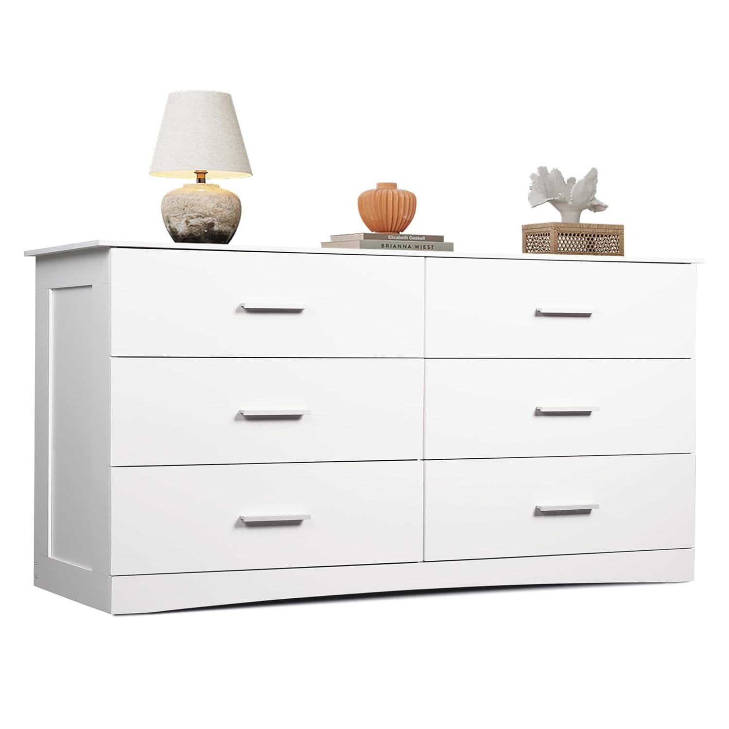 Homfa Dresser 6 Drawer, 47'' W Chest of Drawer with Deep Drawers, 6 drawer dressers for Bedroom, Living Room, White
