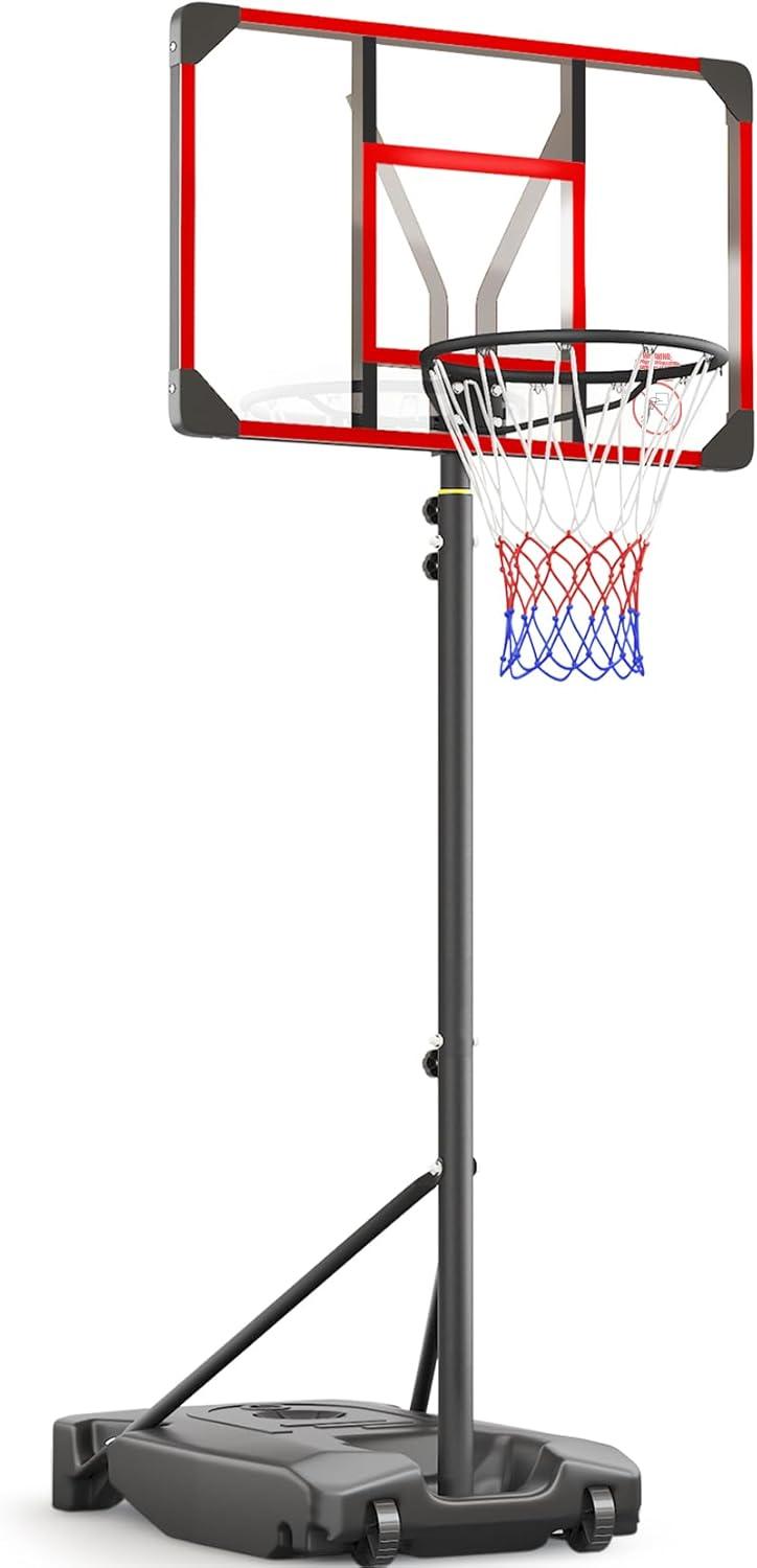 Adjustable Red and Black Metal Kids Basketball Hoop with PC Backboard