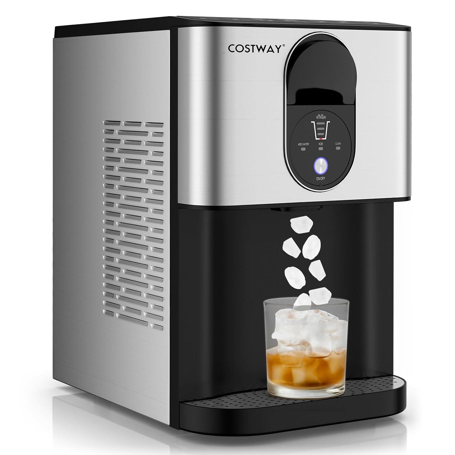 Costway 56 lbs/24 H Pepple Chewable Countertop Nugget Ice Maker with Self-Cleaning System