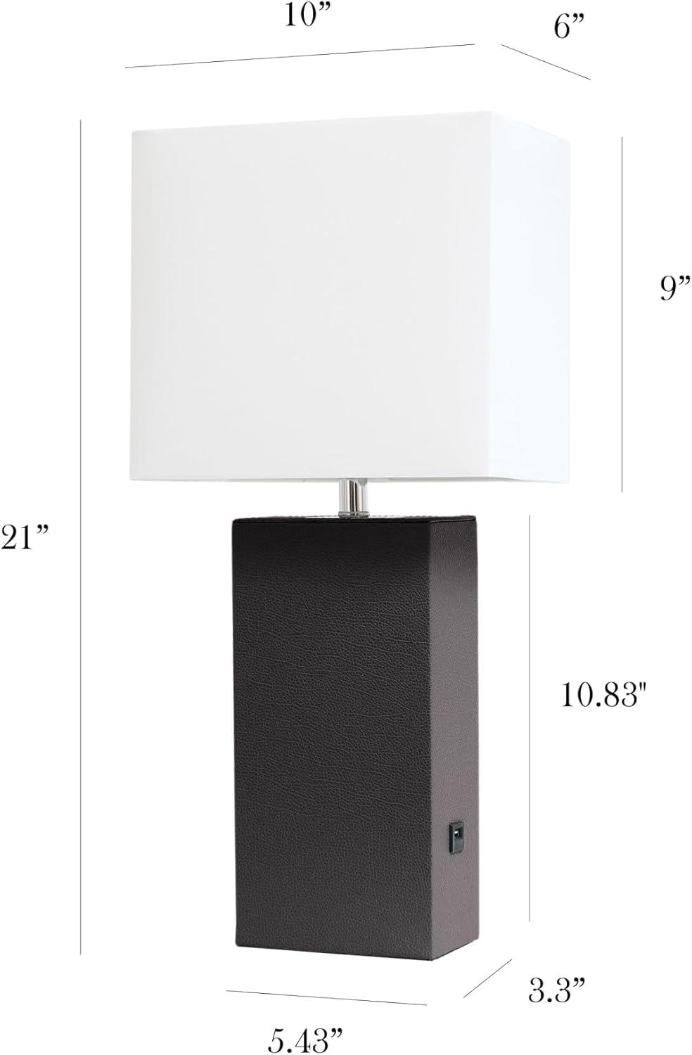 Modern Leather Table Lamp with USB and Fabric Shade - Elegant Designs