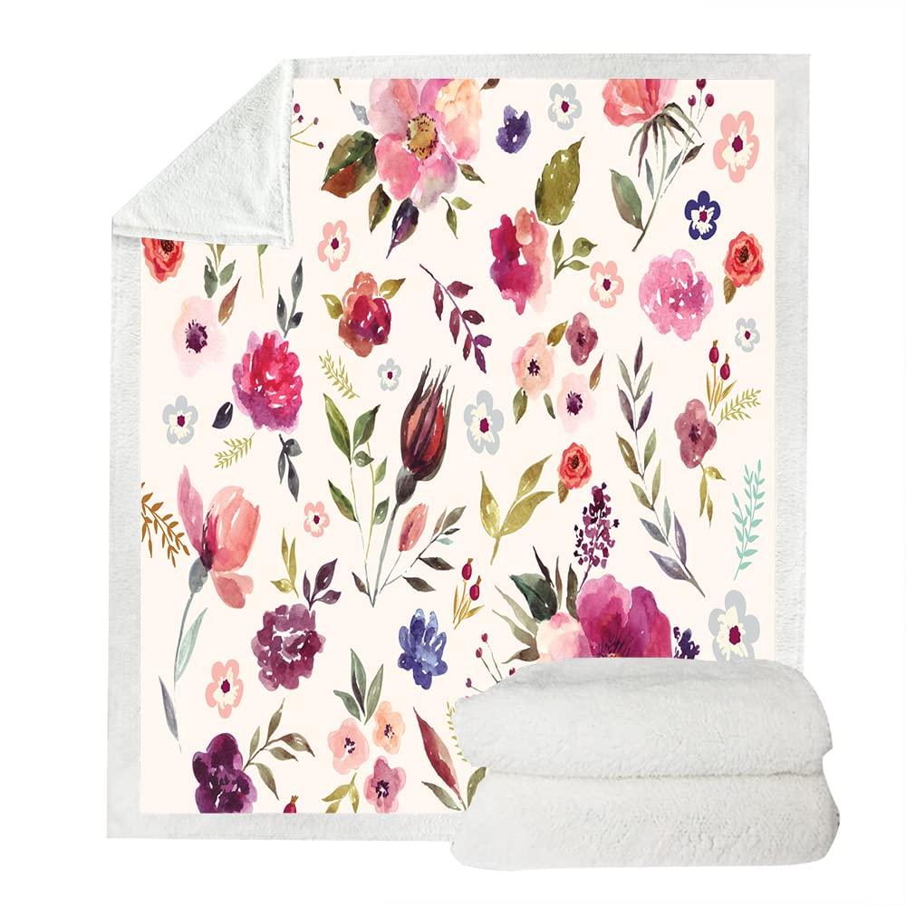 Wildflowers Floral Throw Blanket Colorful Watercolor Poppy Cornflower and Chamomile Decorative Soft Warm Cozy Blanket Plush Throws ​Blankets (59" x 79")