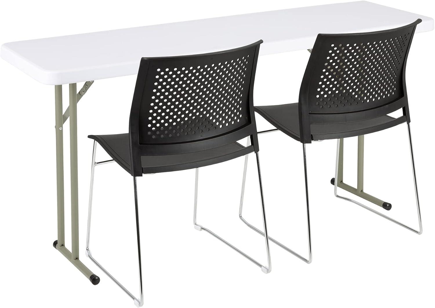 Norwood Commercial Furniture 8 ft Multipurpose Indoor Outdoor Heavy Duty Portable Blow Molded Plastic Folding Training Seminar Table 18" W x 96" L White