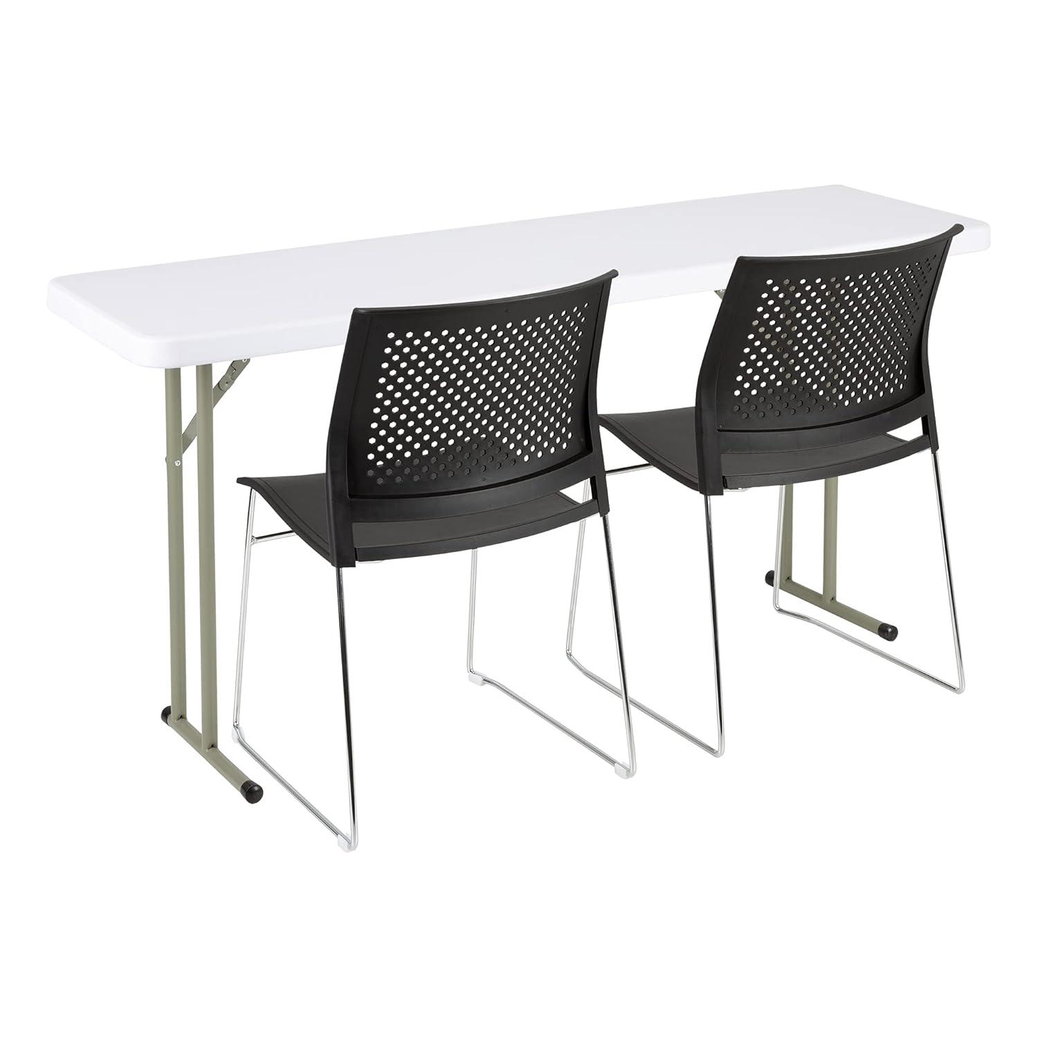 Norwood Commercial Furniture 8 ft Multipurpose Indoor Outdoor Heavy Duty Portable Blow Molded Plastic Folding Training Seminar Table 18" W x 96" L White