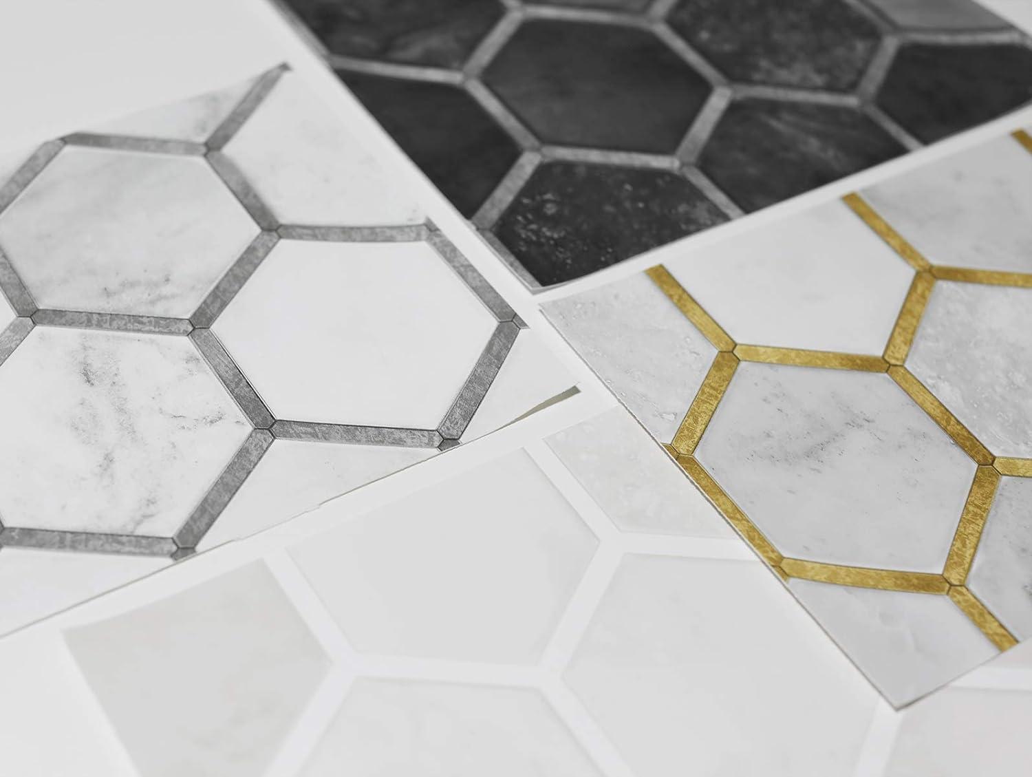 NextWall  Inlay Hexagon Peel and Stick Wallpaper Alaska Grey & Metallic Gold