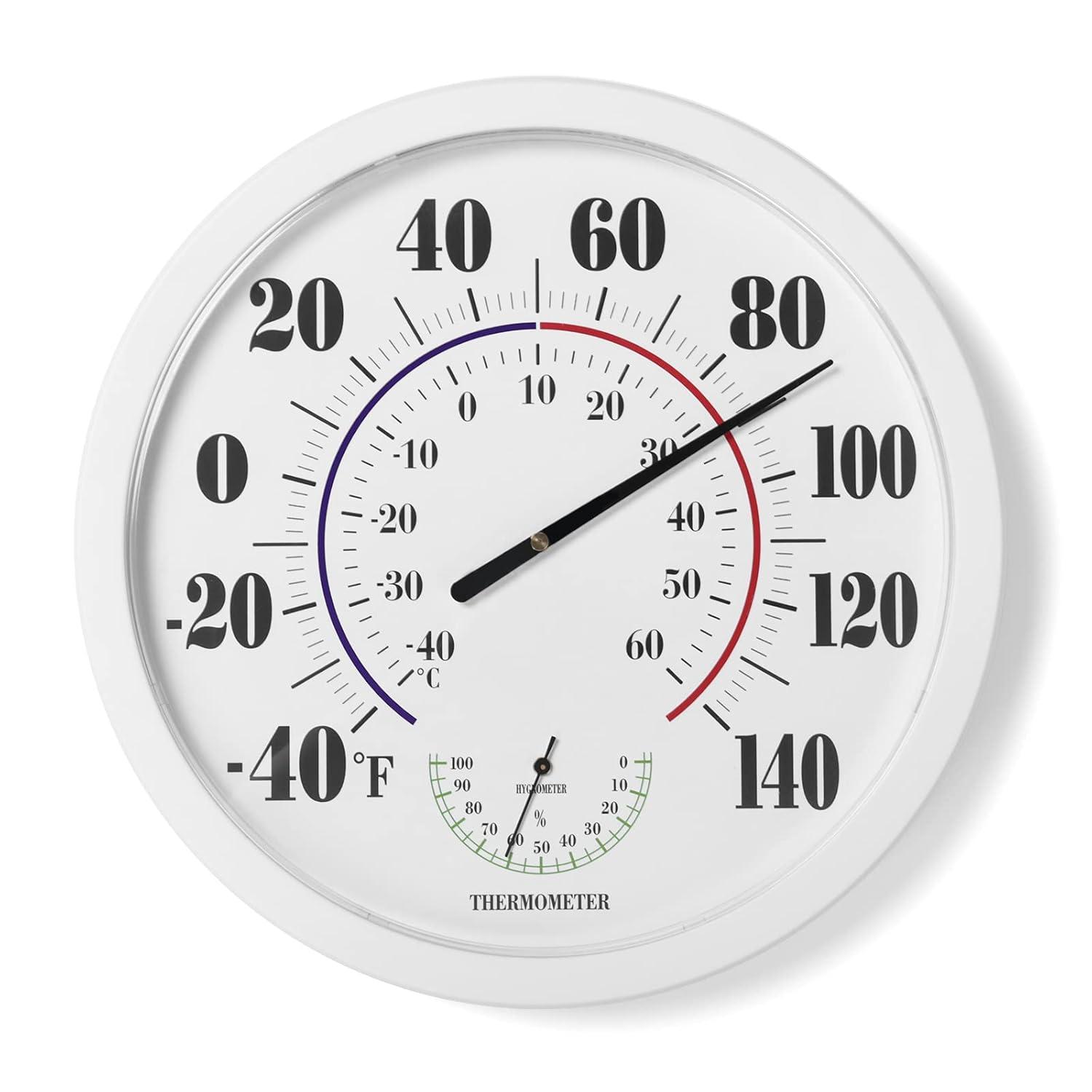 White 10" Outdoor Thermometer Hygrometer with Large Numbers