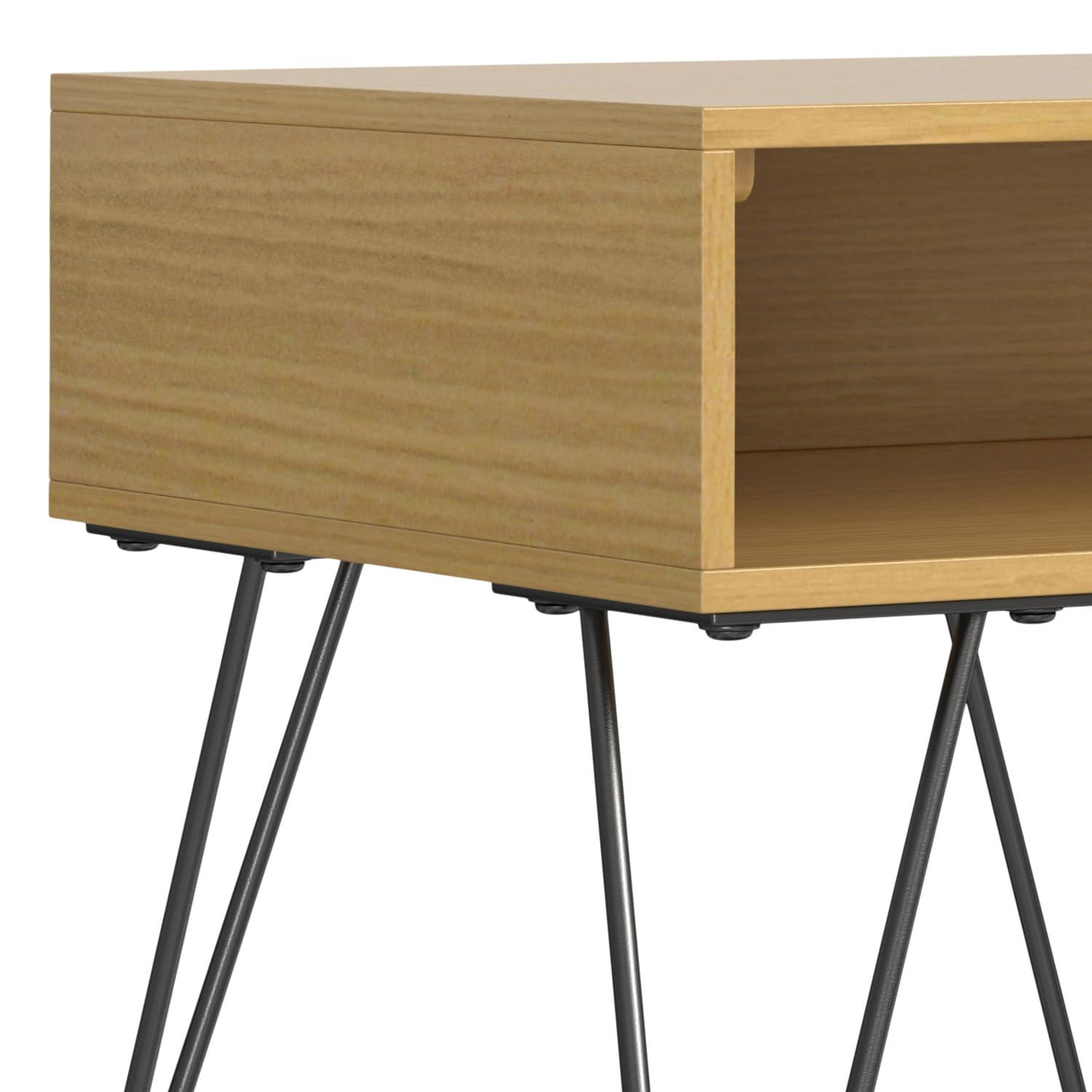 Hunter 22"W Solid Wood Industrial Square End Table with Hairpin Legs and Open Storage