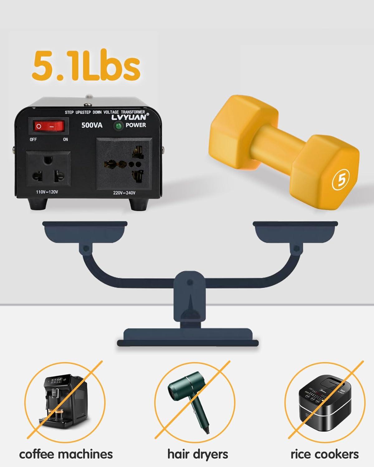 LVYUAN 500 Watt Voltage Transformer Converter Step Up/Down 110V 120V to 220V-240V / 220V-240V to 110V 120V