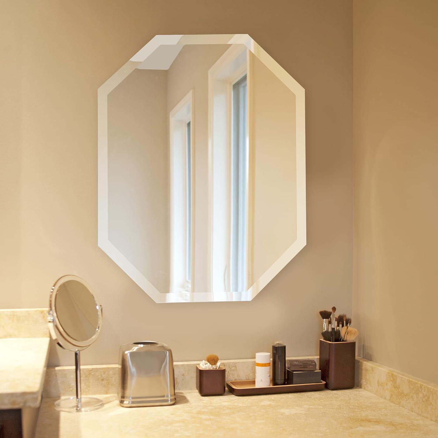 Frameless Beveled Octagonal Vanity Mirror, 28 x 34 Inch