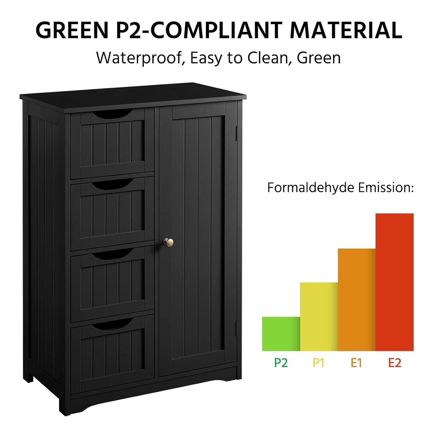 CodYinFI Wooden Bathroom Floor Cabinet, Free Standing Side Cabinet w/4 Drawers & 3 Tier Cupboard Storage Organizer Unit Hallway/Entryway Cabinet, Black