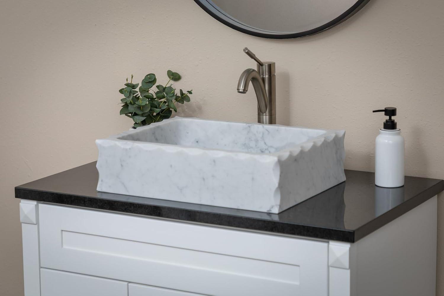 EB-S037CW-H Antique Rectangular Carrara Marble Vessel Sink Honed