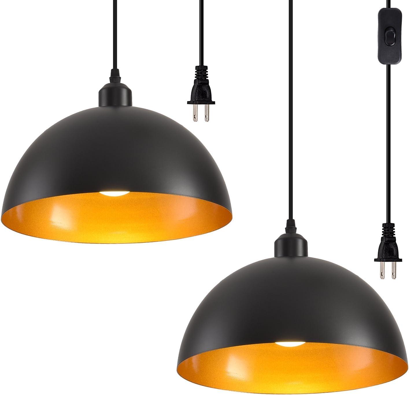 2-Pack Black Pendant Lights, 11.81'' Modern Pendant Lights Kitchen Island, Dome Large Pendant Light for Dining Room Foyer Bedroom Entryway Hallway Light Fixtures
