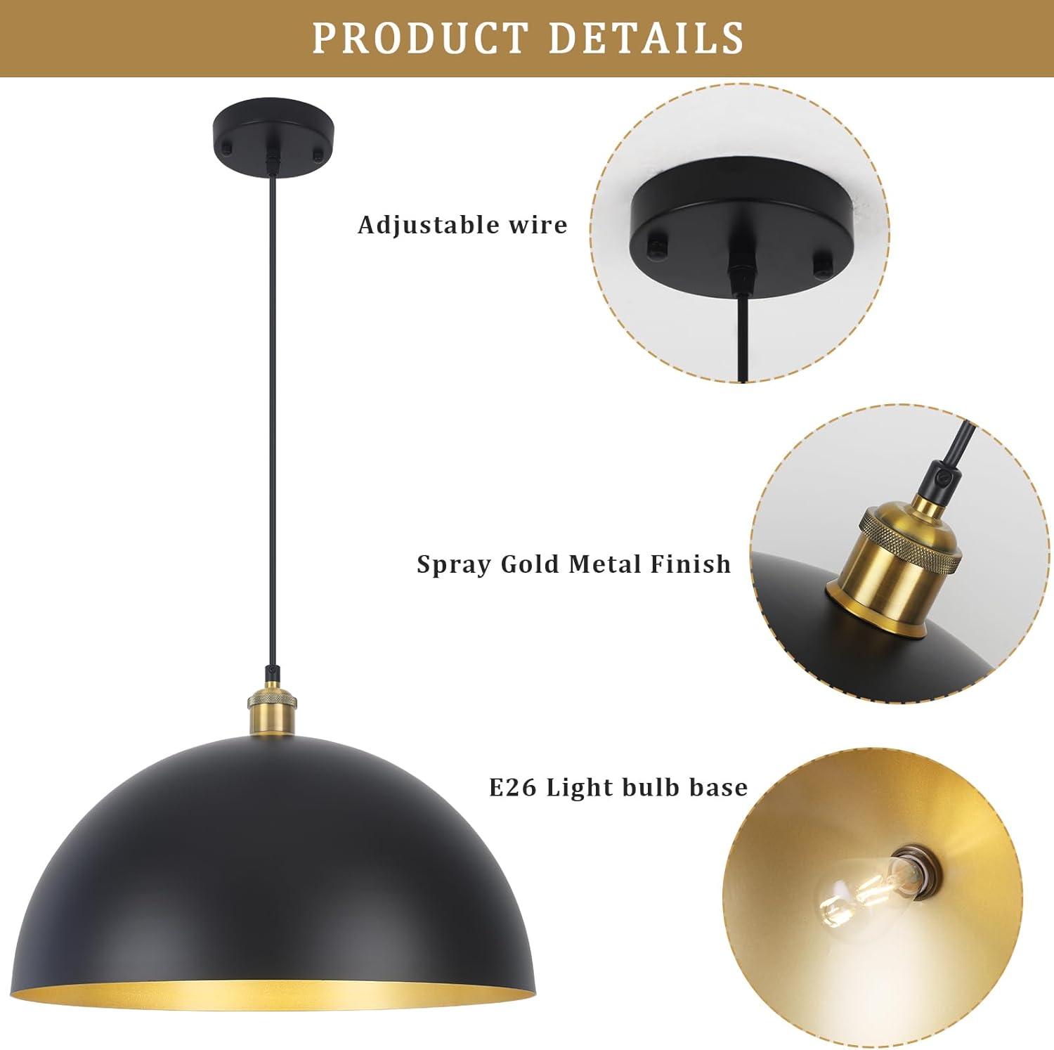 Large Pendant Light Black and Gold Dome Pendant Light Fixtures 17.71” Industrial Hanging Lamp Modern Farmhouse Dome Chandelier Pendant Lighting for Kitchen Island Hallway Dining Room Entryway Foyer