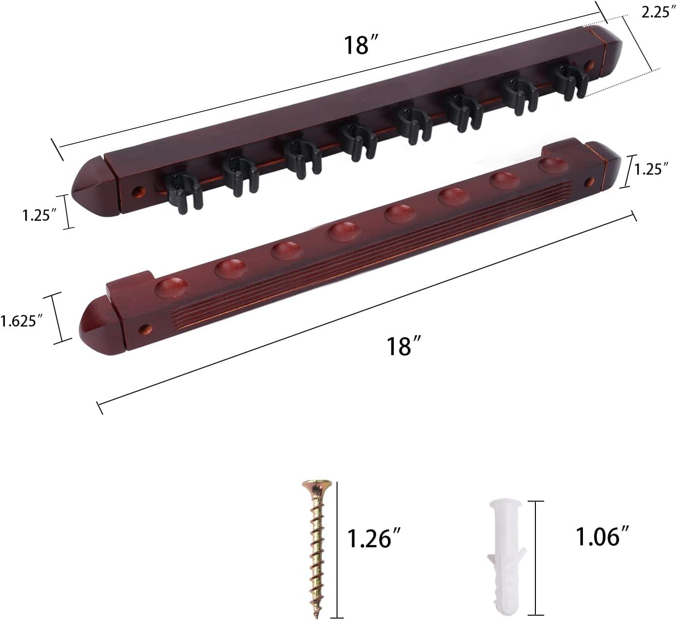 2-Piece Billiard Pool Cue Stick Wall Mounted Rack, Holds 8 Pool Cue Stick