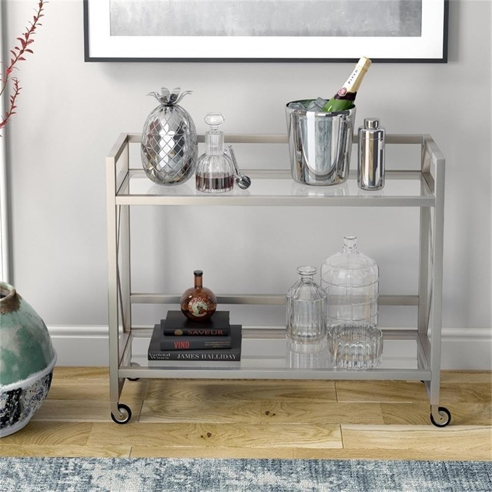 Evelyn&Zoe Contemporary Metal Bar Cart with Glass Shelf