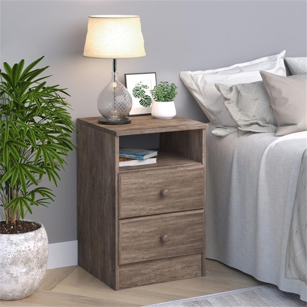 Prepac Astrid 2-Drawer Nightstand with Open Shelf, Drifted Gray