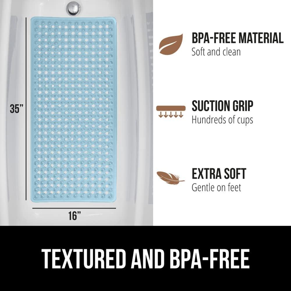 Gorilla Grip Patented Bathtub Mat, Hundreds of Suction Cups, 35x16 Size, Blue Translucent