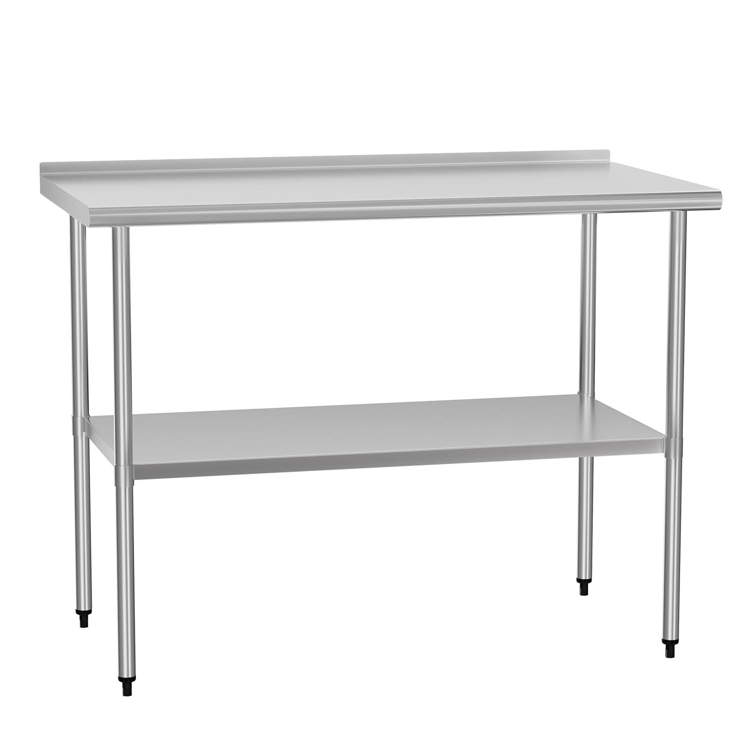 Stainless Steel Table 24" x 30" with Adjustable Undershelf and Backsplash, Commercial Metal Workstations for Kitchen, Garage, Outdoor BBQ