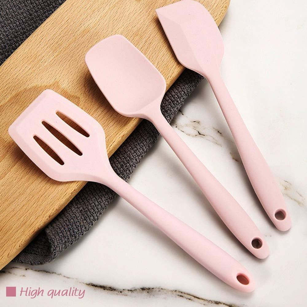 Hvanam Rose Gold And Pink Kitchen Utensil Small Five-Piece Set Mini Silicone Kids Kitchen Tools Whisk Spatula Tongs Spoon And Slotted Spatula(Pink 5 Piece)